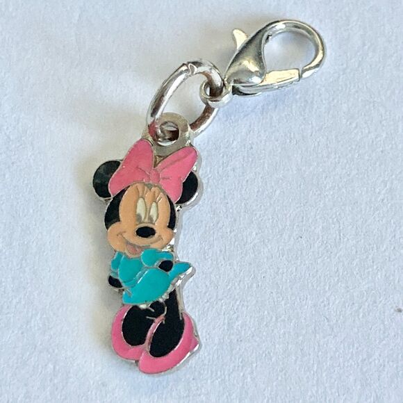 Vintage Disney Happy Minnie Mouse Pink Bow Clip On Charm Zipper Pull Bag Purse - Picture 2 of 7